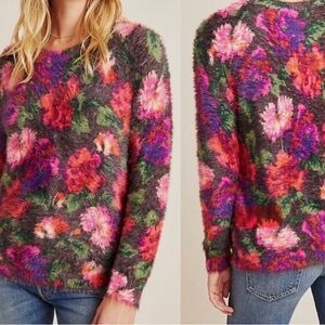 Anthropologie Meadow Rue floral eyelash sweater